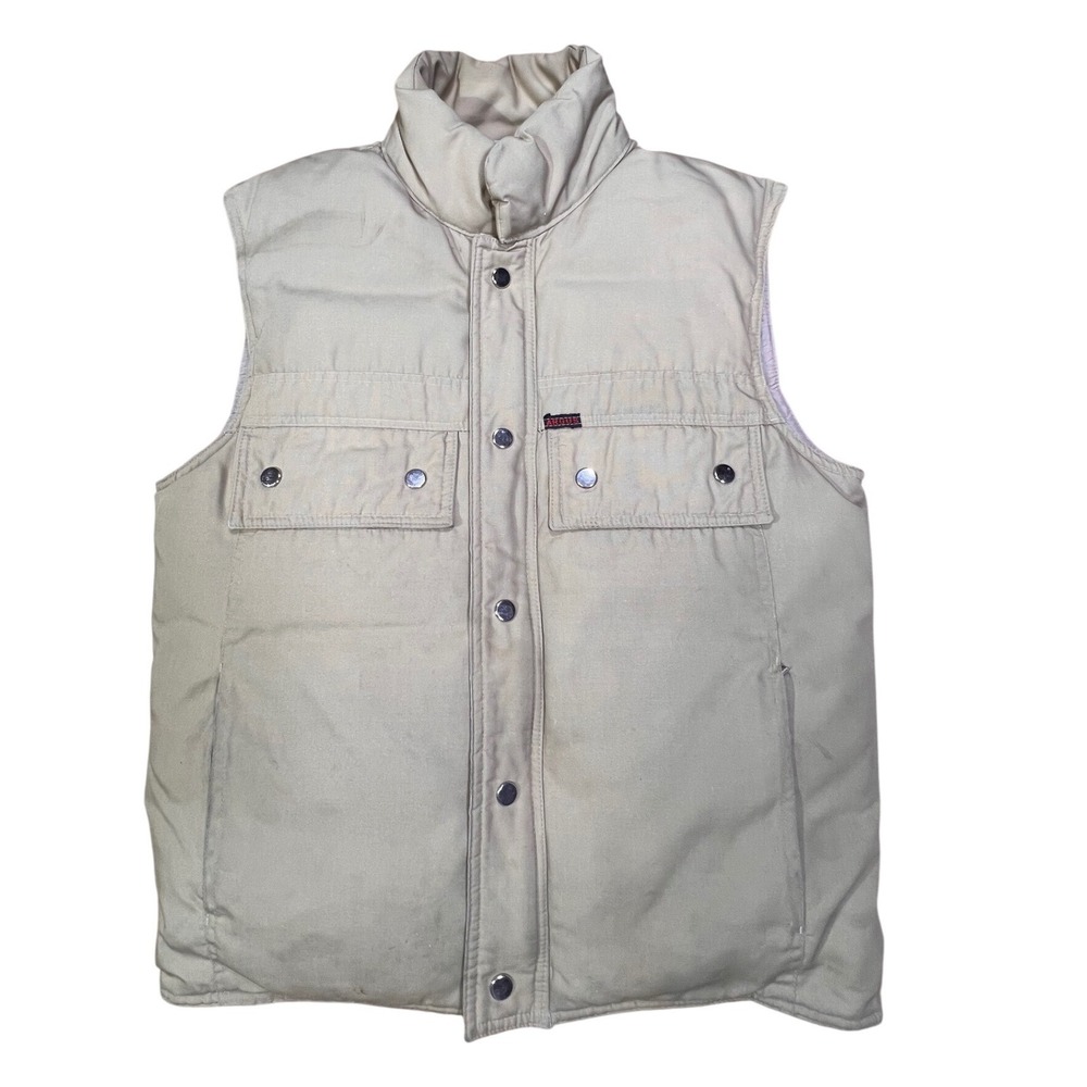 Argus Sportswear Incvintage Puffer Vest Tan Full Snap zip Size S down/feathers